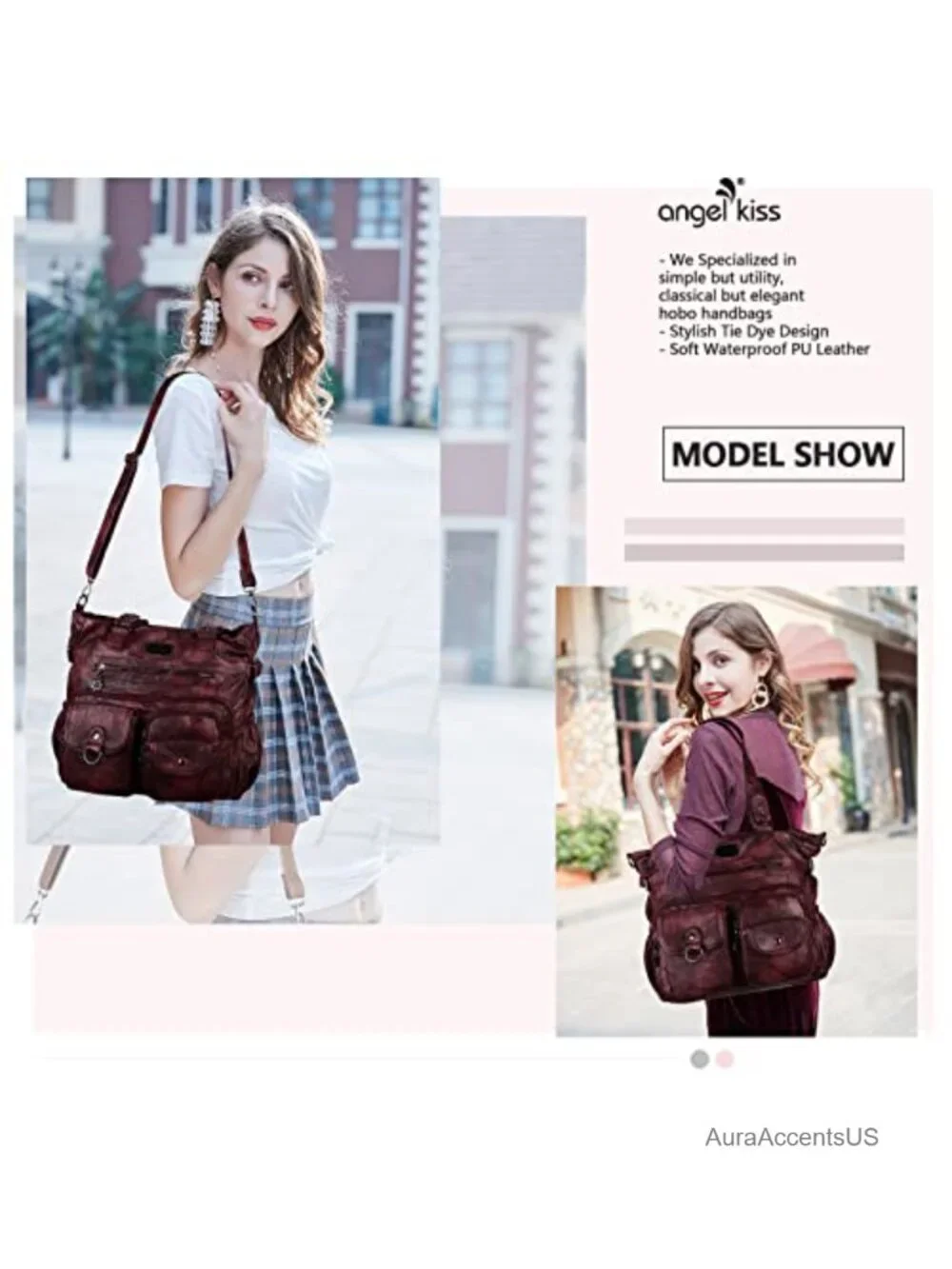 Women's PU Satchel Handbag Waterproof Tote Shoulder Bag with Pockets